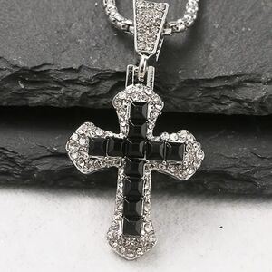 Elegant Black and Silver Cross Pendant Necklace